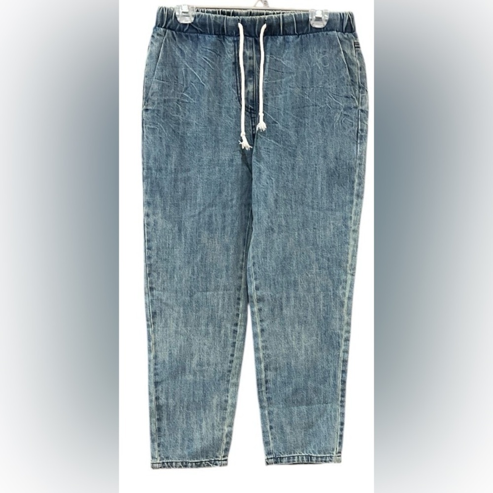 Classic Blue Denim Elastic Draw String Waist Jogger Jeans Size Large